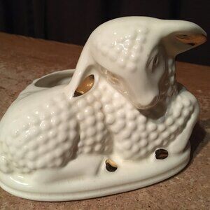 VINTAGE LAMB/SHEEP PLANTER CERAMIC IVORY W/GOLD HIGHLIGHTS 6"